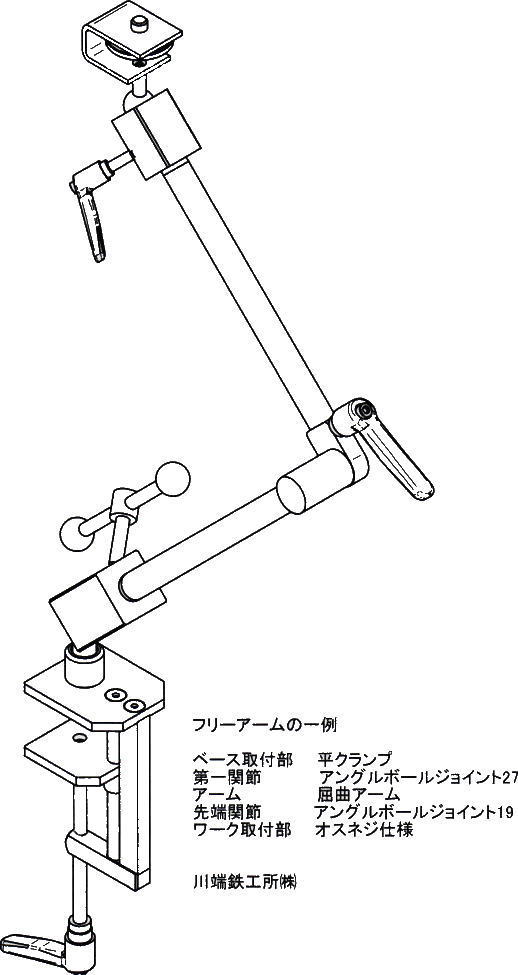 平クランプ+アングルボールジョイント27+屈曲+アングルボールジョイント19+カメラ用オスネジ