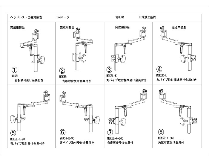 ヘッドレスト型番対応表1