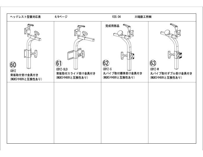 ヘッドレスト型番対応表4